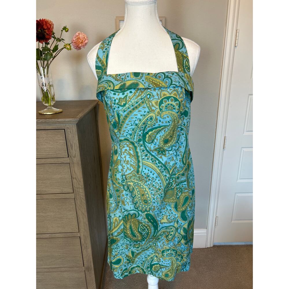 Alyn Paige | Blue/Green Paisley Halter Sheath Dress | 9/10 - Picture 3 of 12